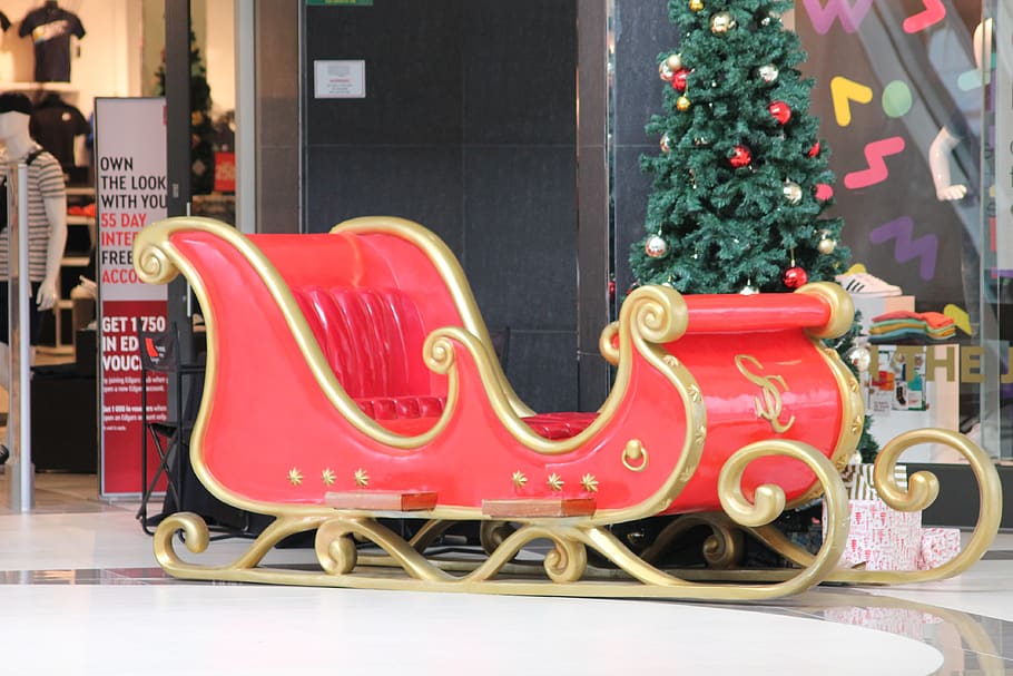 christmas sleigh, december, holiday, lights, joy, decoration, HD wallpaper
