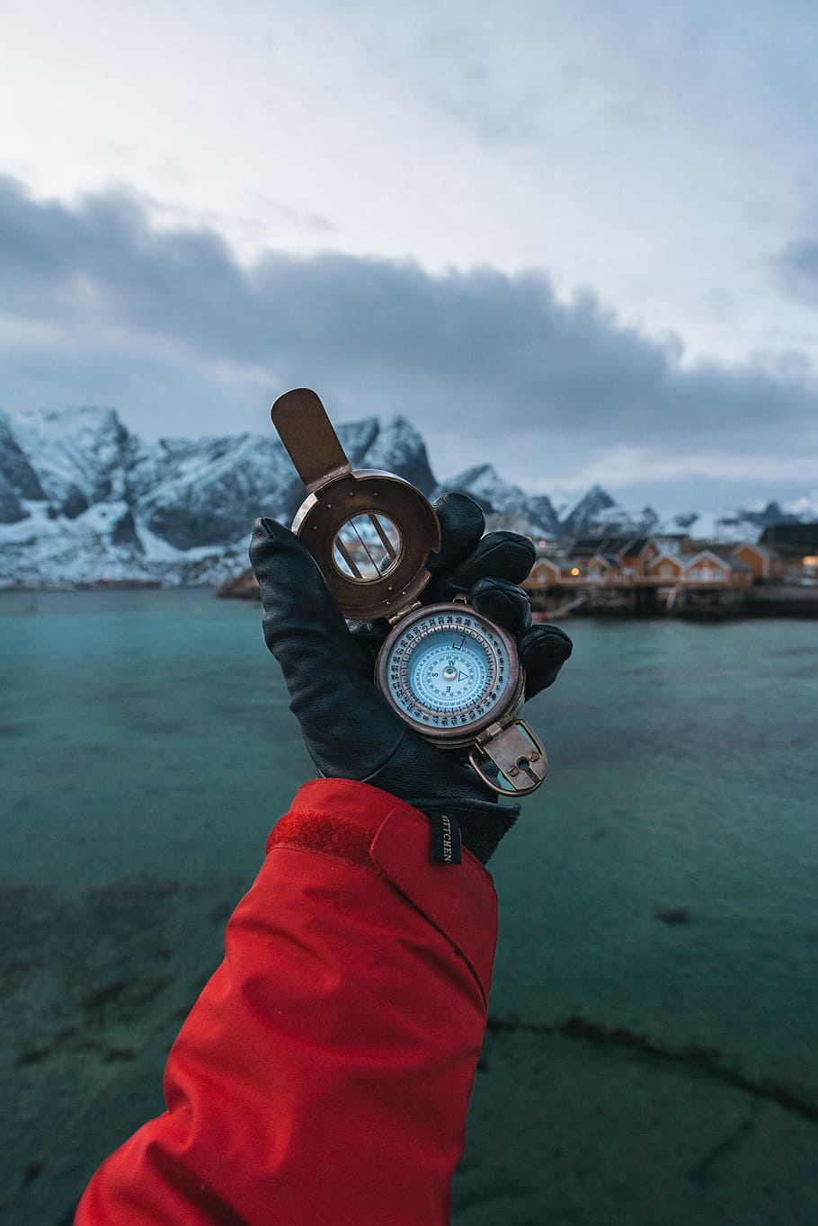Person Wearing Black Leather Gloves Holding Brass-colored Compass HD wallpaper