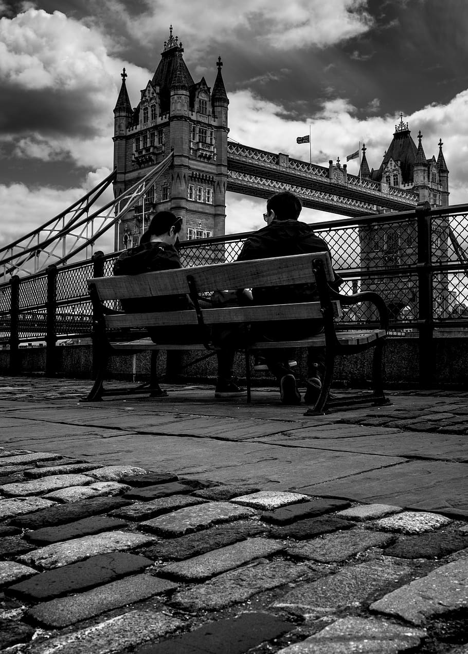 united kingdom, london, london bridge, bench, cobblestones, HD wallpaper