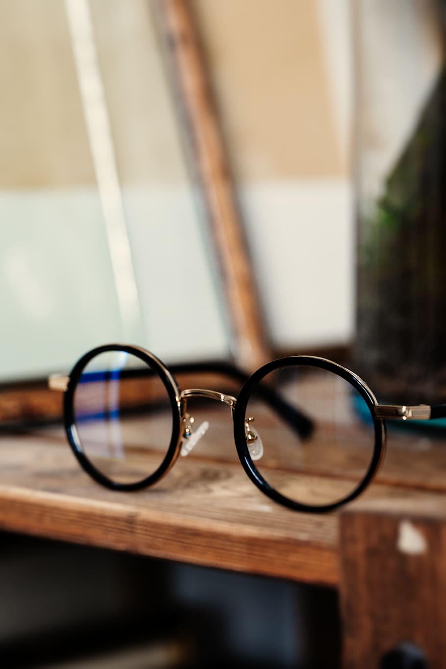 round black framed eyeglasses on table, accessory, accessories HD wallpaper