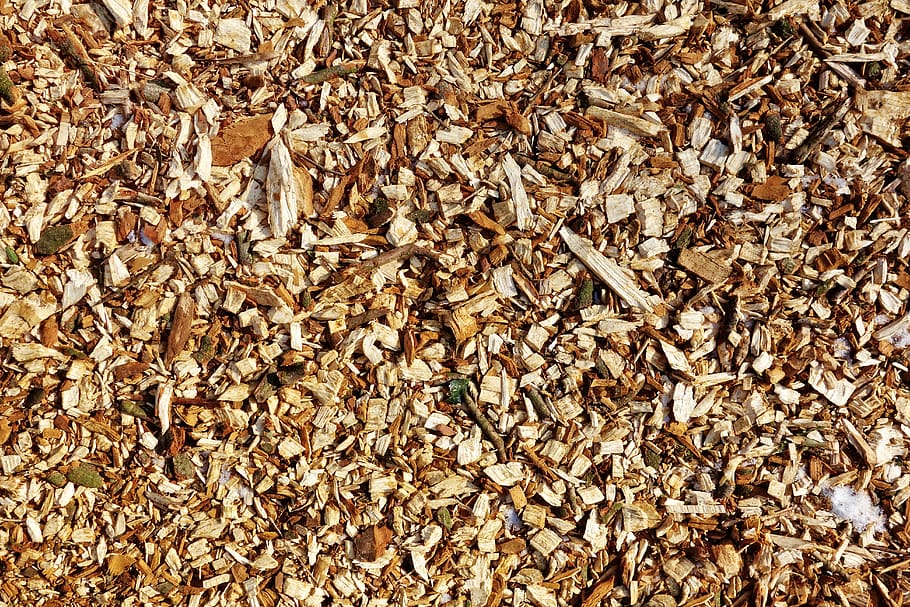 wood chips, material, pathway, wood chips pathway, ground covering HD wallpaper