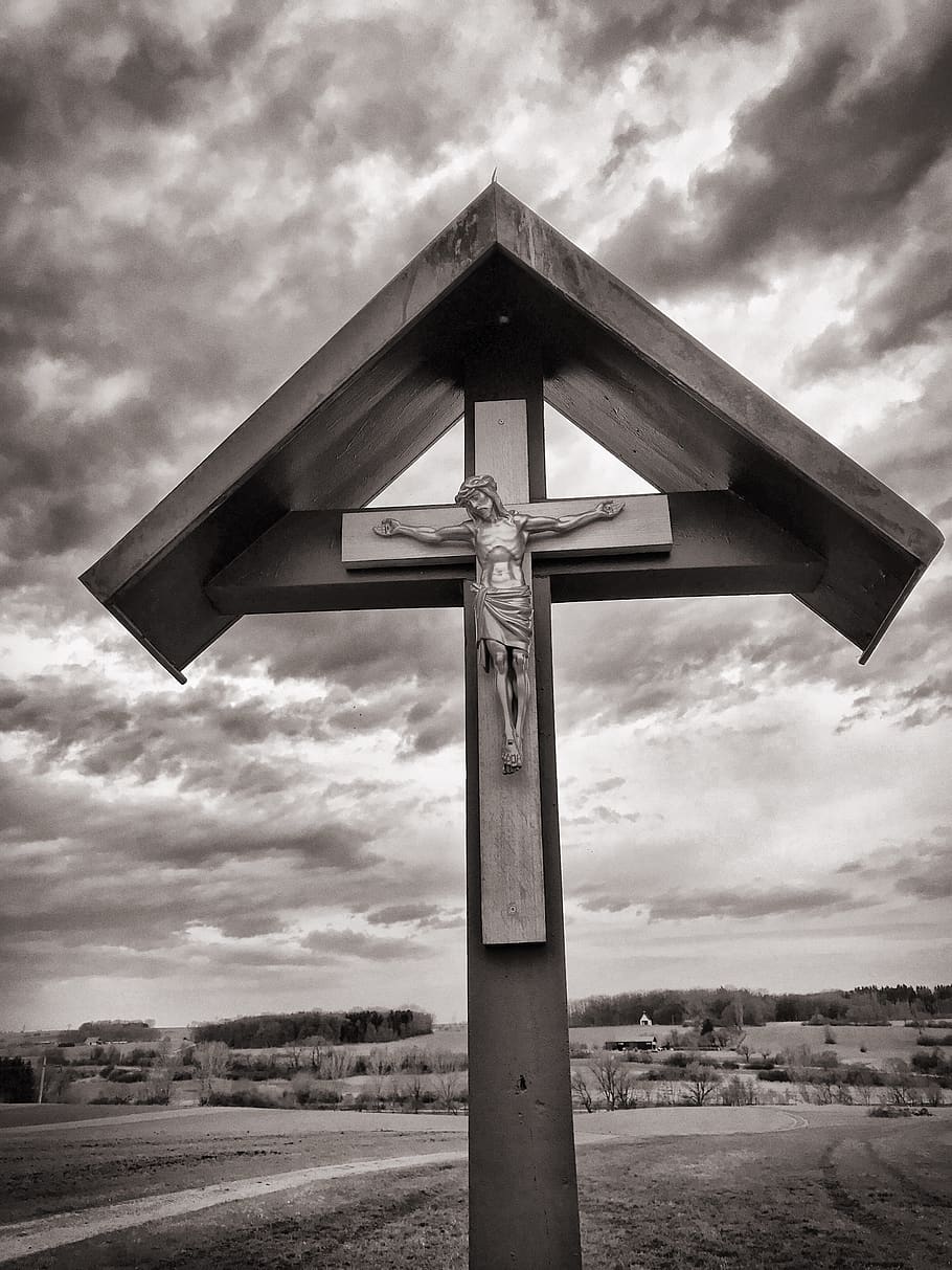 Brown Wooden Crucifix Photography, asphalt, cloud, clouds, cross HD wallpaper