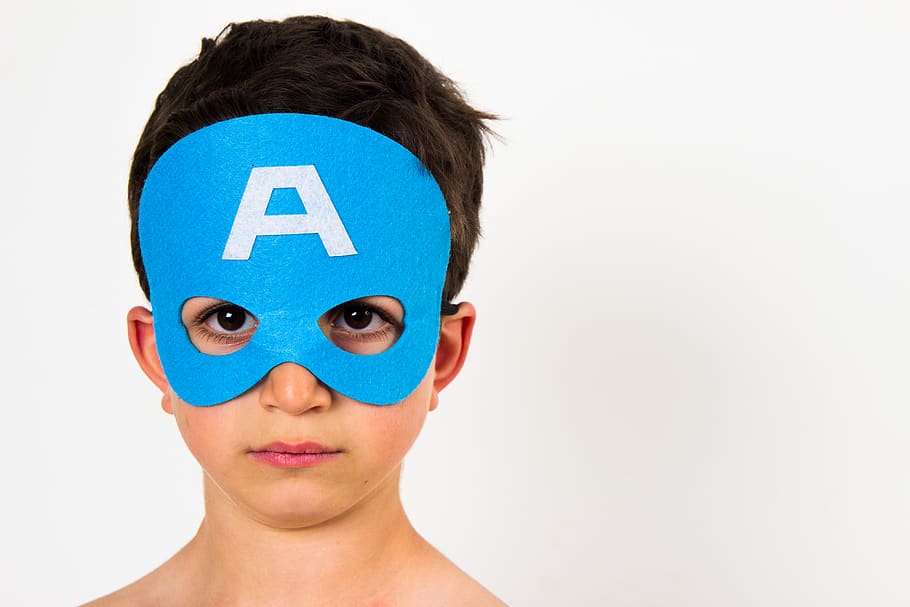 boy with blue mask, childhood, studio shot, portrait, indoors HD wallpaper