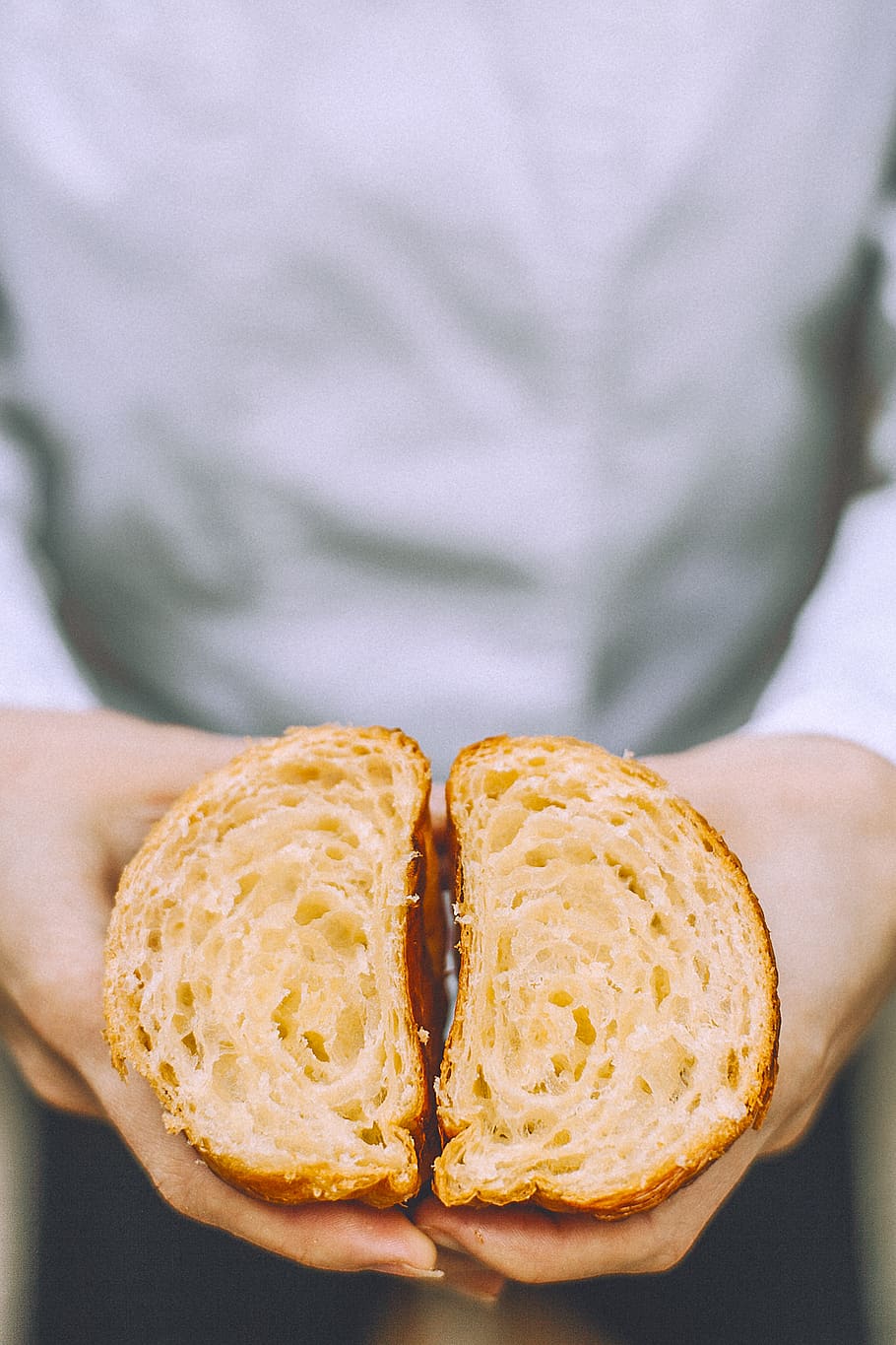 person holds two sliced bread, food, pastry, bun, croissant, breakfast HD wallpaper
