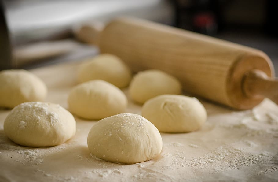 Wheat Beside Brown Wooden Rolling Pin, bake, bakery, baking, buns HD wallpaper