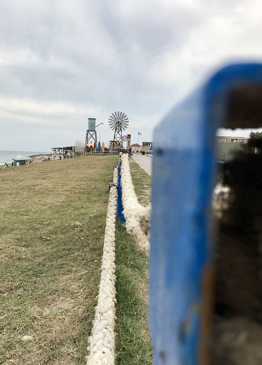 wheel, beach, seaside, ropes, romania, surf, cloudy, sidewalk HD wallpaper