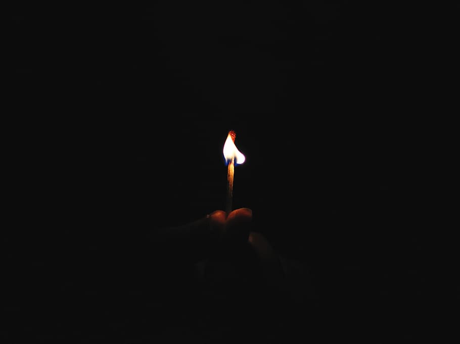 matchstick, fire, yellow, orange, dark, darkness, burning, flame HD wallpaper