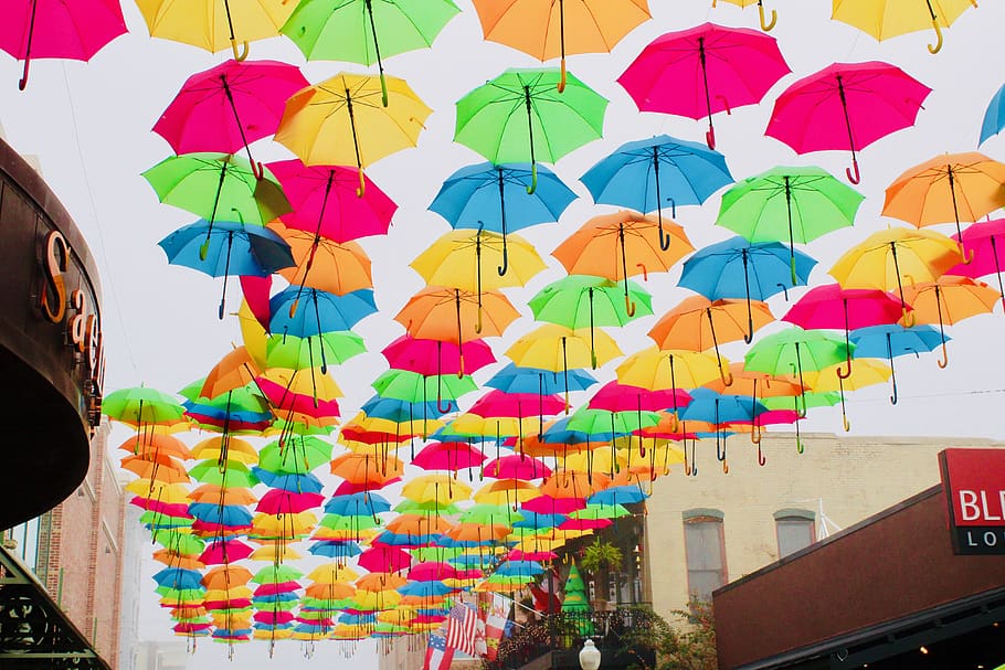 Colorful Umbrellas, art, bright, celebration, colourful, decoration HD wallpaper