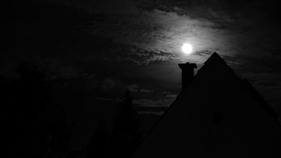 germany, paderborn, darkness, moon, black, house, sky, silhouette HD wallpaper