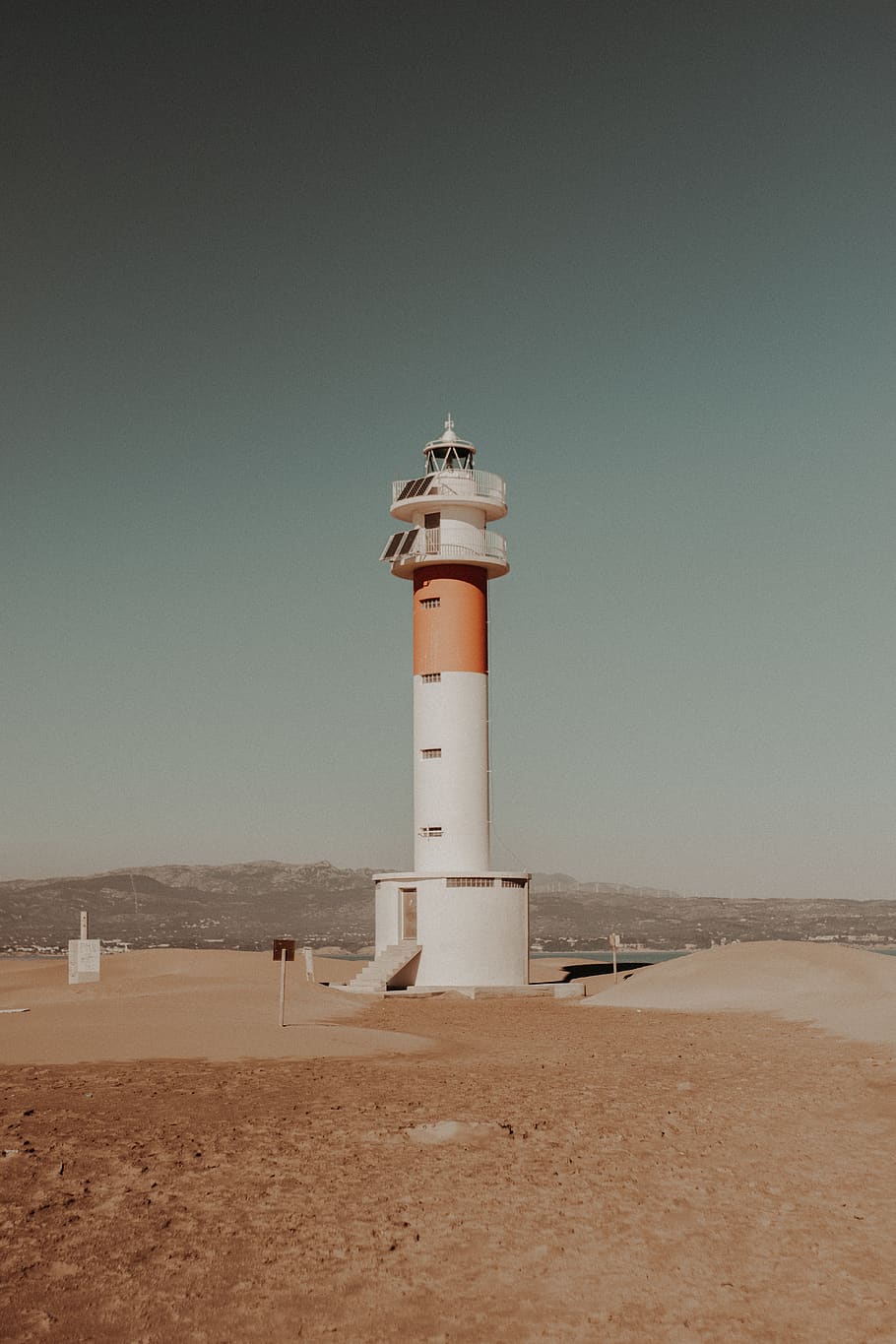 white and orange lighthouse, tower, protection, sky, land, safety HD wallpaper