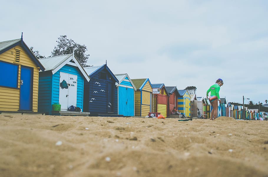 australia, brighton beach, fun, rainbow, chilhood, sky, built structure HD wallpaper