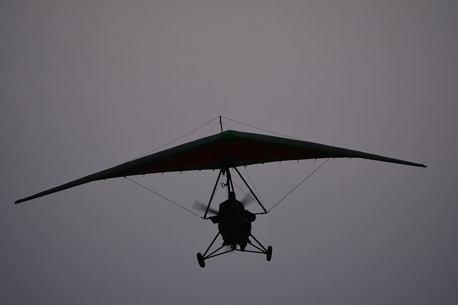 hang glider, sky, grey, flight, flying, air, unrecognizable person HD wallpaper