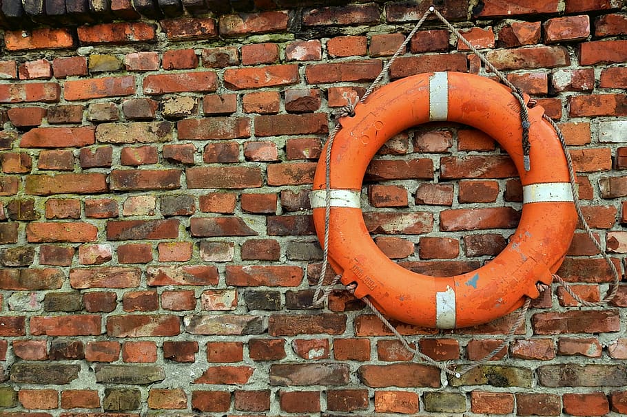 lake dusia, brick, texture, the background, lifebuoy, brick wall HD wallpaper