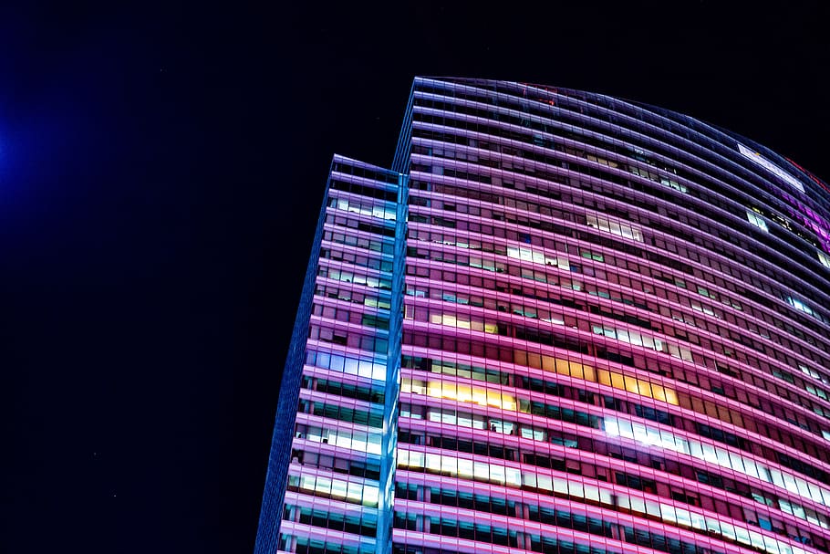 high-rise building during nighttime, housing, condo, town, city HD wallpaper