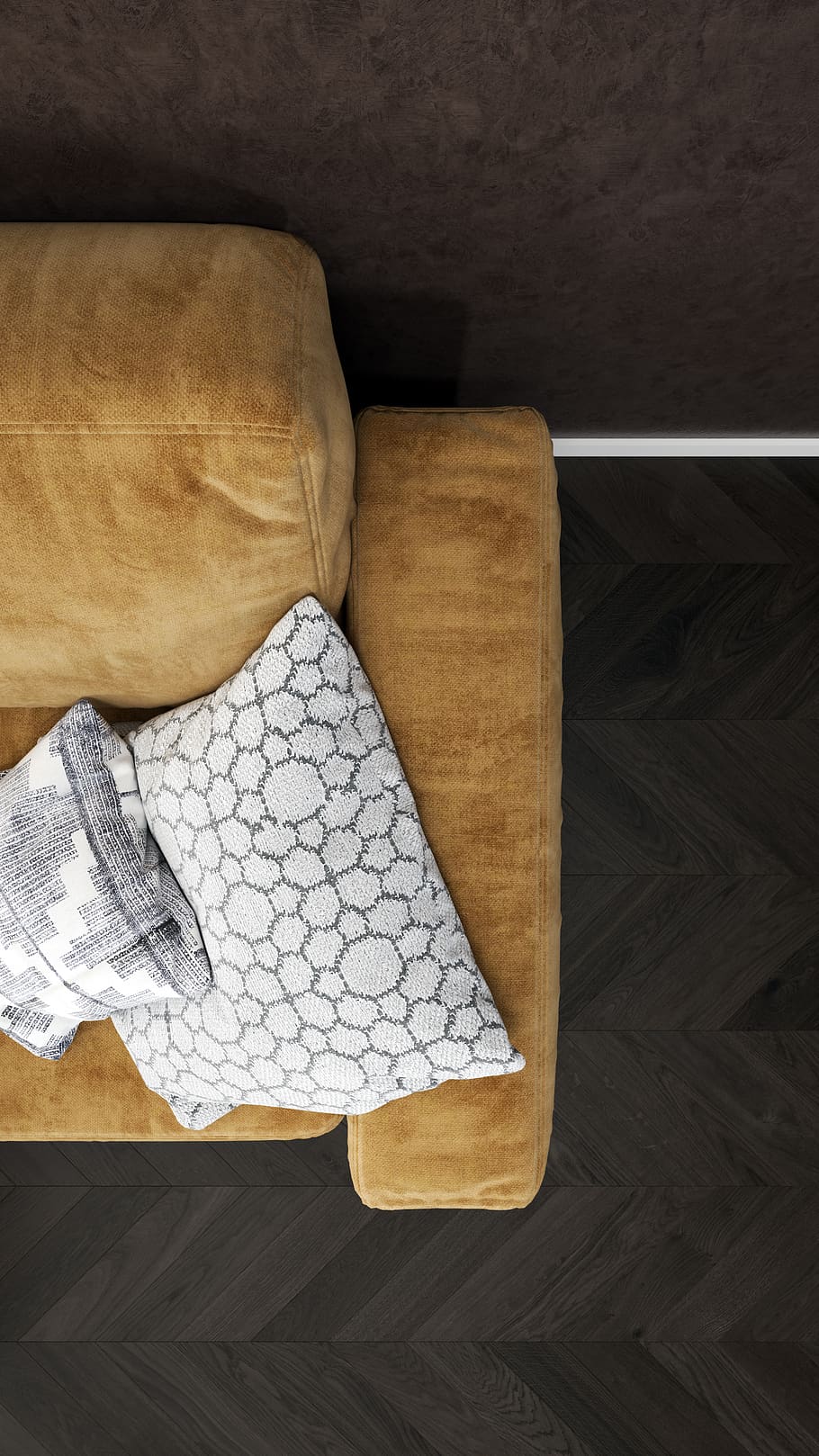 two gray throw pillows on brown sofa, indoors, high angle view HD wallpaper