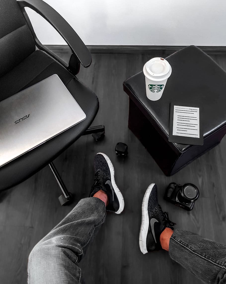 cup on box, shoe, high angle view, human body part, low section HD wallpaper