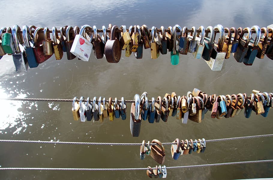 locks, padlocks, mansions, love, in love, river, friendship HD wallpaper