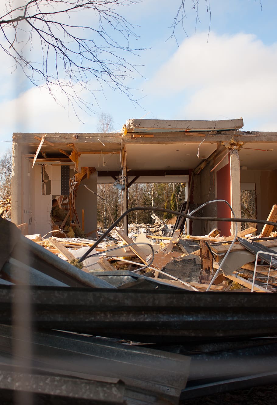 home, ex, destroy, break, parts, move, sky, built structure HD wallpaper
