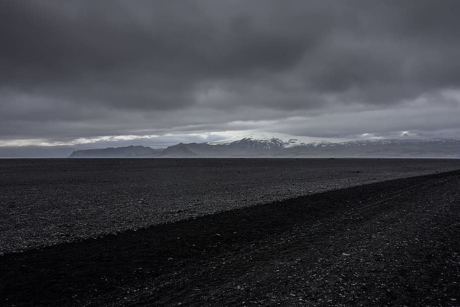 grayscale photo of road, iceland, solheimasandur, gravel, dirt road
