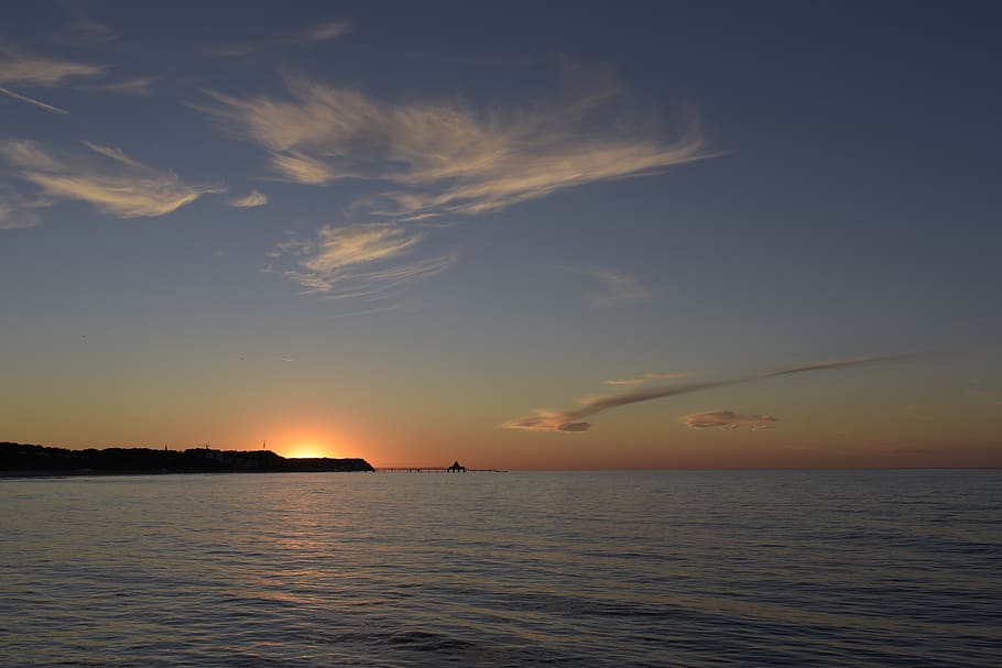 sunset, usedom, sea, sky, beach, vacations, nature, water, dusk HD wallpaper