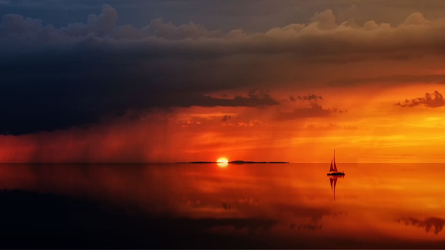 Sailboat On Body Of Water At Daytime, backlit, clouds, dawn, ocean HD wallpaper
