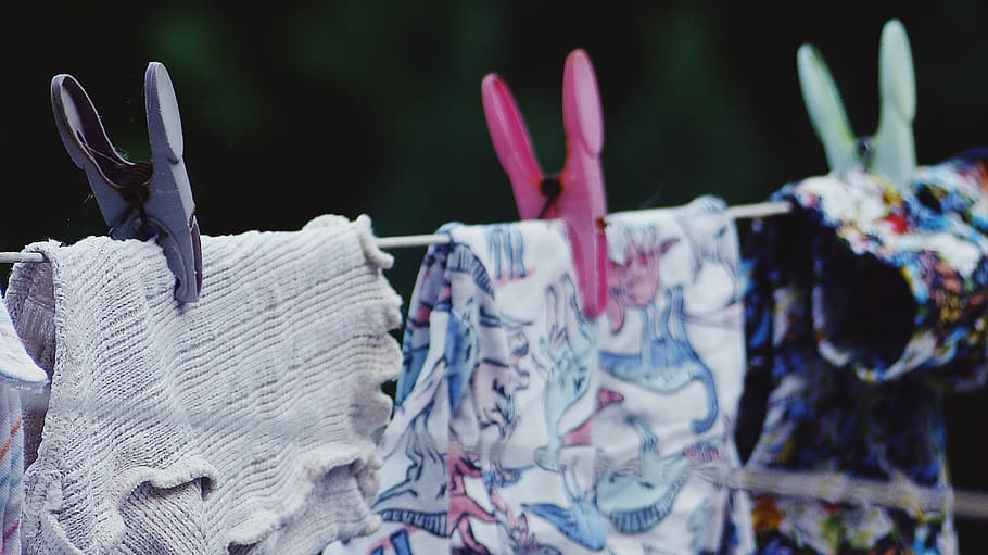 white and blue floral cloth, no people, laundry, clothesline, HD wallpaper