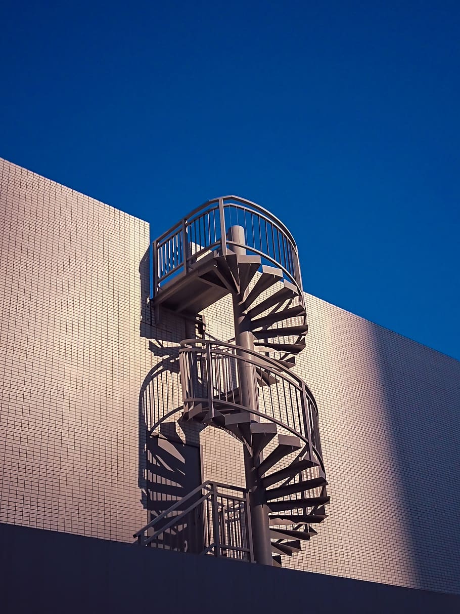spiral stairs, built structure, architecture, clear sky, building exterior HD wallpaper