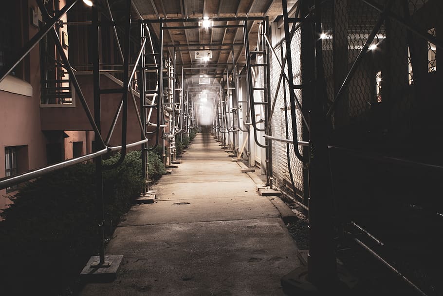 pathway interior, corridor, city, building, banister, handrail HD wallpaper