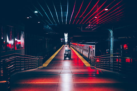 vehicle on tunnel, lighting, handrail, banister, grand central station HD wallpaper