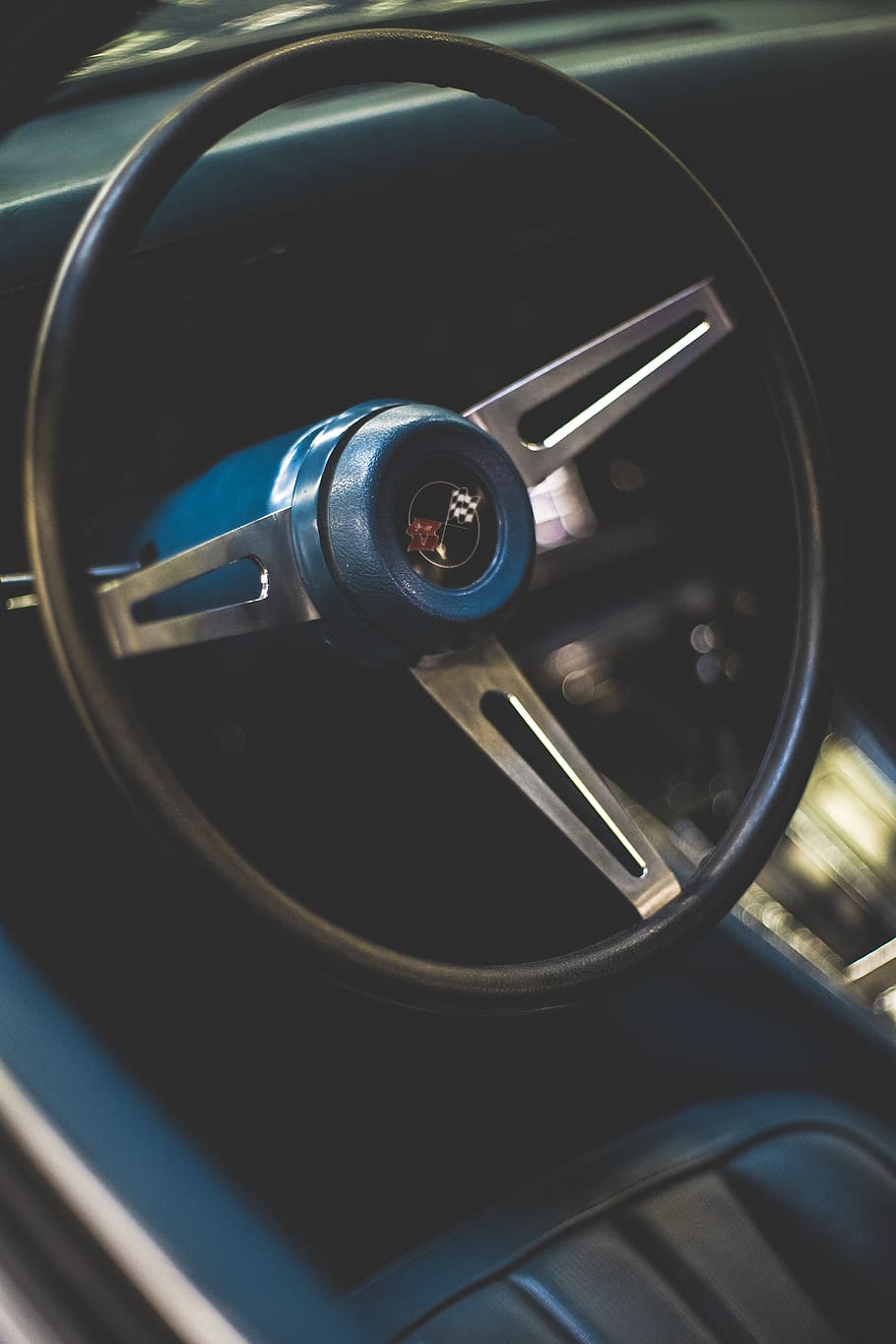 black steering wheel, cockpit, tire, vehicle, motor, vintage HD wallpaper