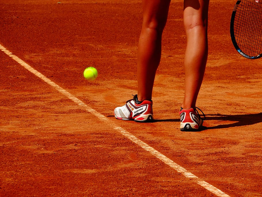 tennis, racket, sport, court, ball, human leg, low section, HD wallpaper
