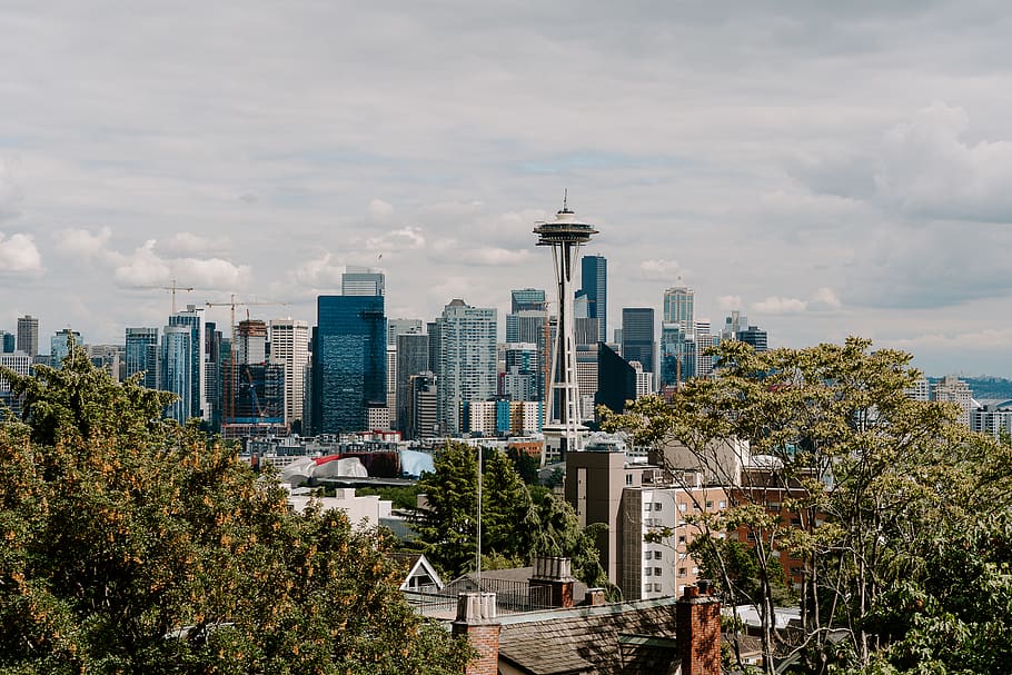 Seattle skyline, building exterior, architecture, built structure HD wallpaper