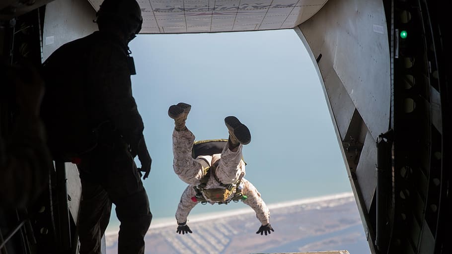 skydiver, parachuting, fall, parachute, jumping, usmc, mcdonald HD wallpaper