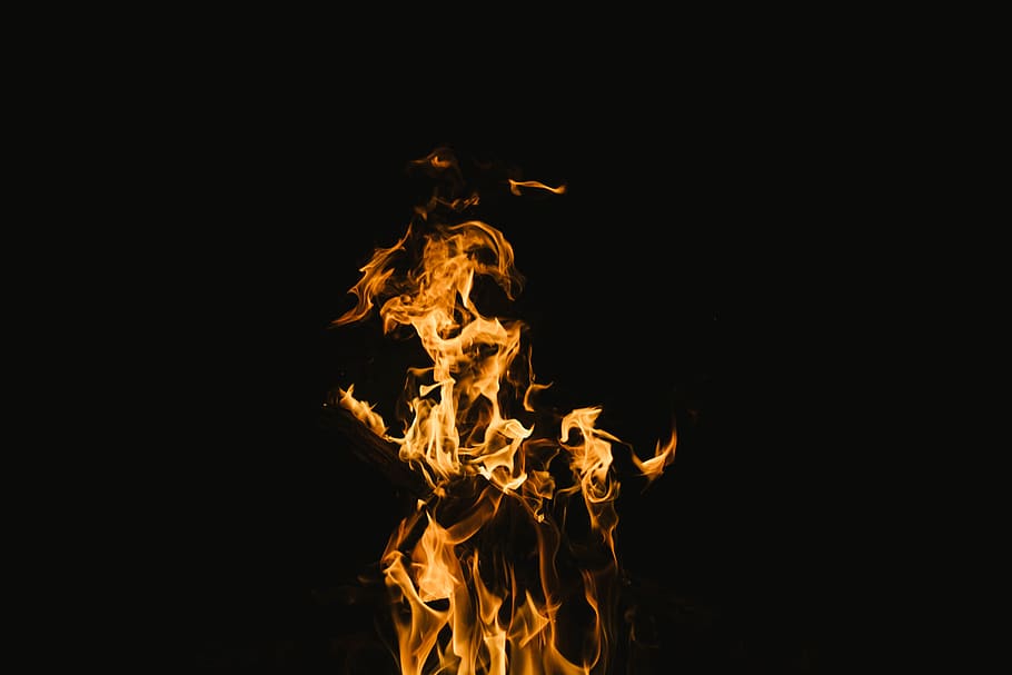 orange flame in dark surface, fire, heat - temperature, burning HD wallpaper