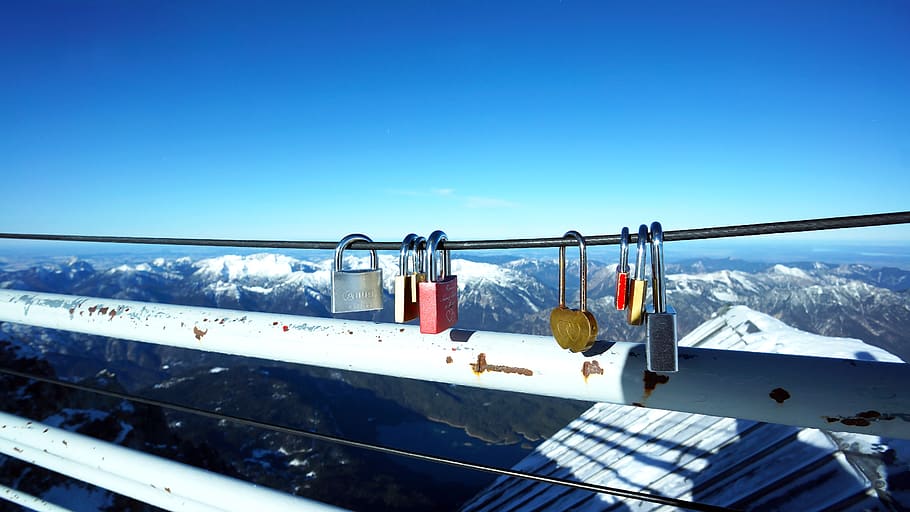 zugspitze, sky, snow, nature, blue, clear sky, day, hanging HD wallpaper