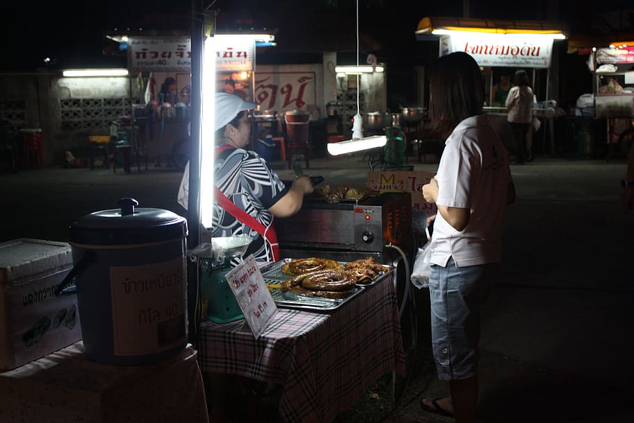 thailand, chiang mai, shop, market, night, darkness, people, HD wallpaper