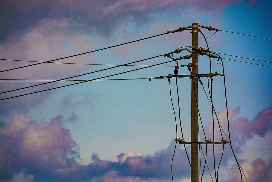 wire, sky, clouds, sunset, cloud - sky, cable, electricity HD wallpaper