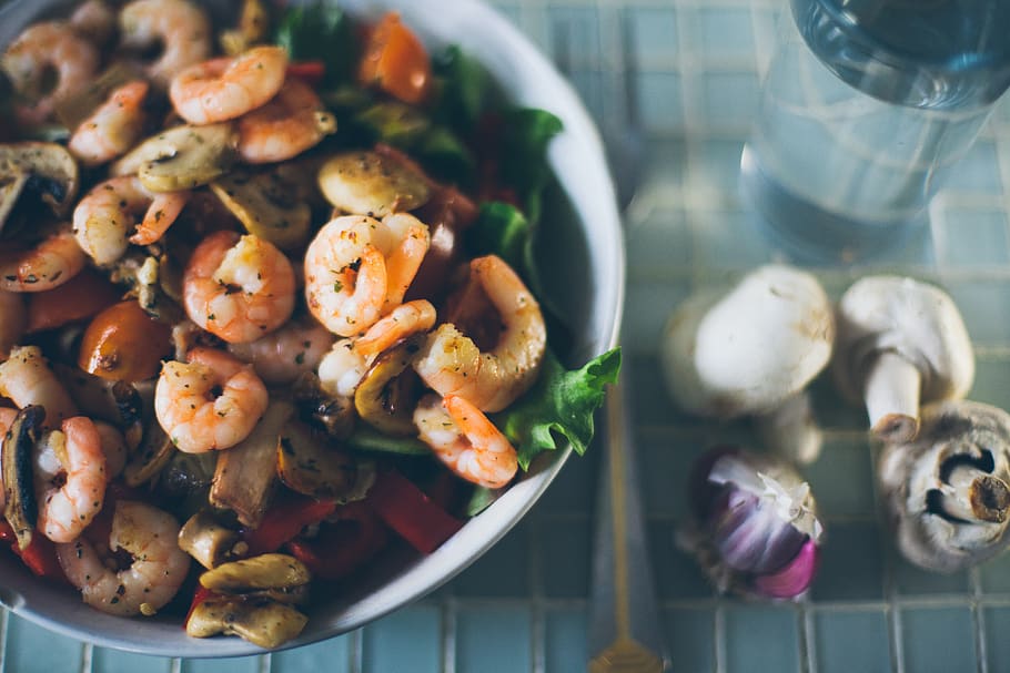 food, prawns, fish, shrimp, salad, bowl, recipe, blog, blogger HD wallpaper