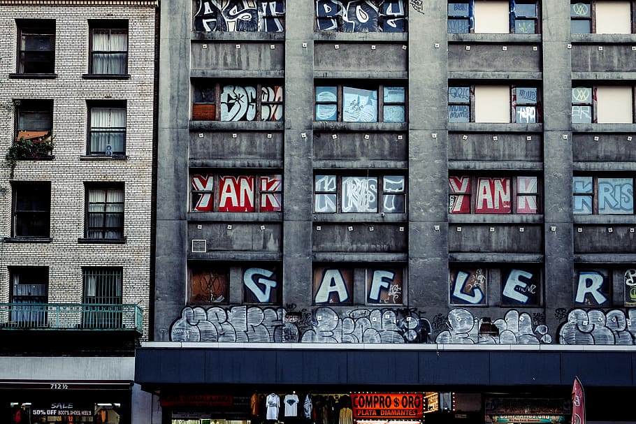 building, facade, design, window, art, graffiti, text, communication HD wallpaper