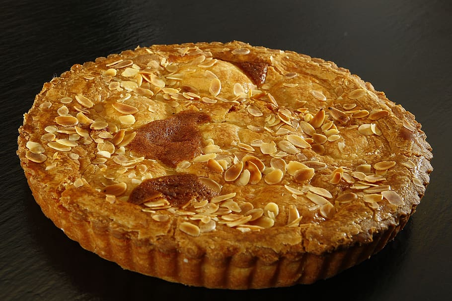 Pie With Nuts on Black Surface, baked, bread, cake, cookie, delicious HD wallpaper