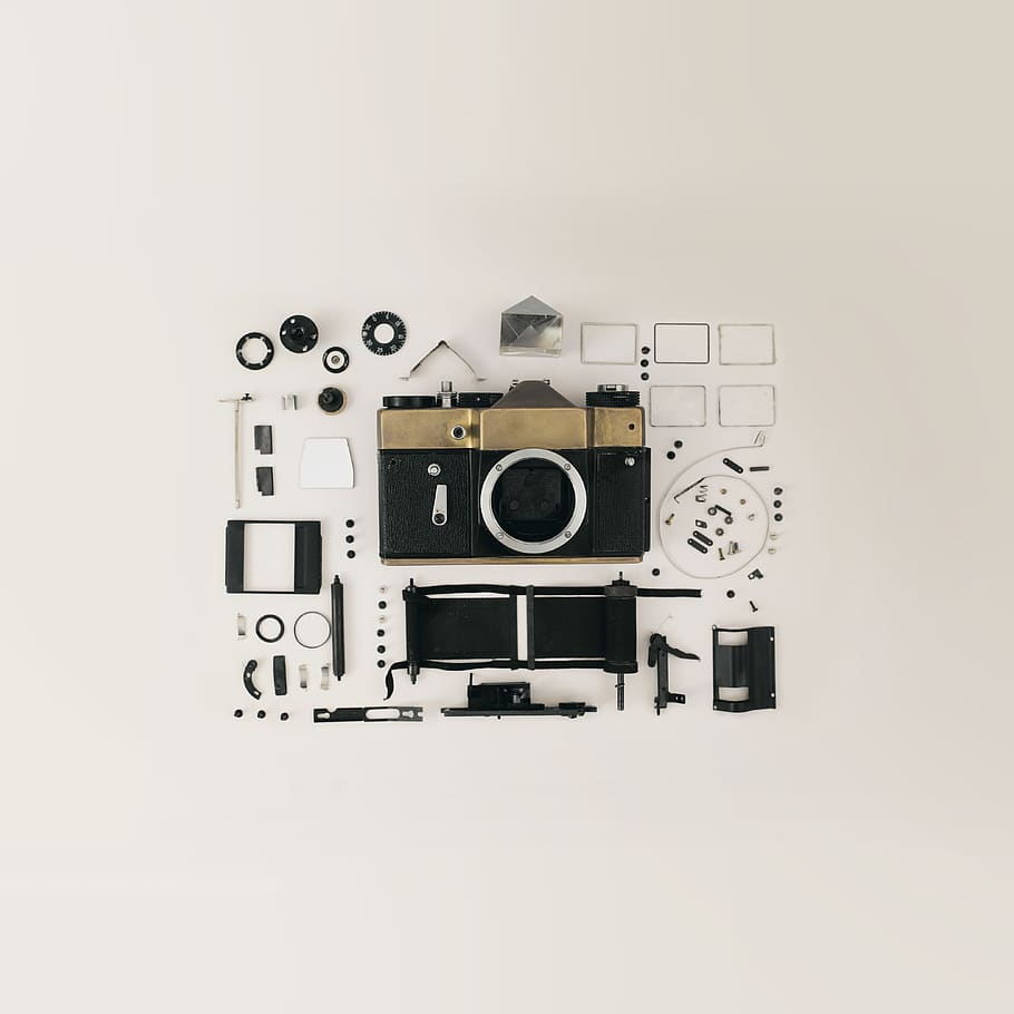 Dslr Camera Flat Lay, aperture, camcorder, close-up, complex HD wallpaper