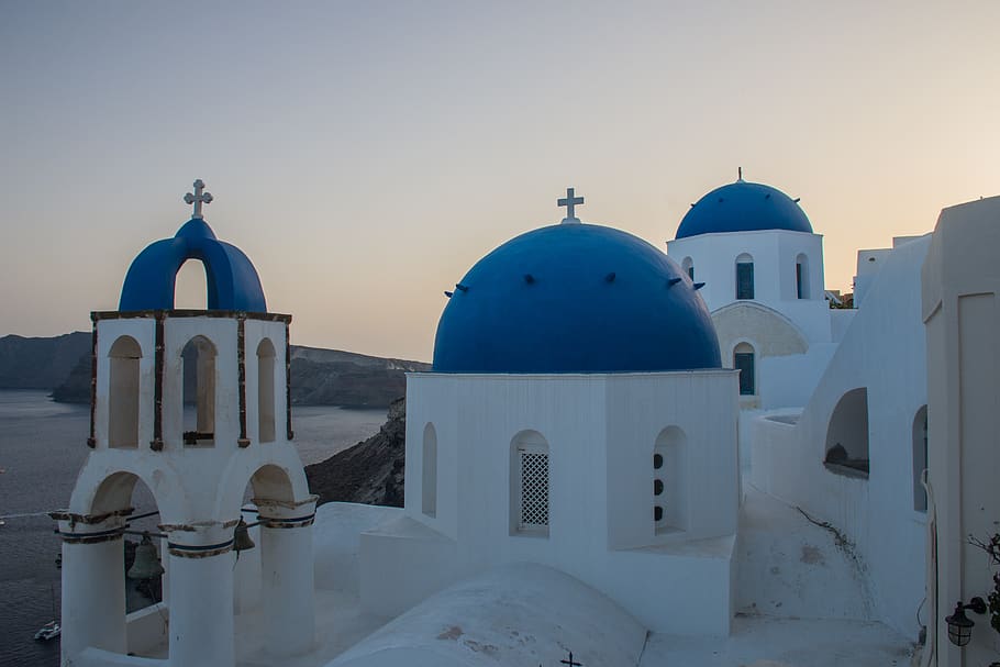 Santorini greece, architecture, dome, building, church, tower HD wallpaper