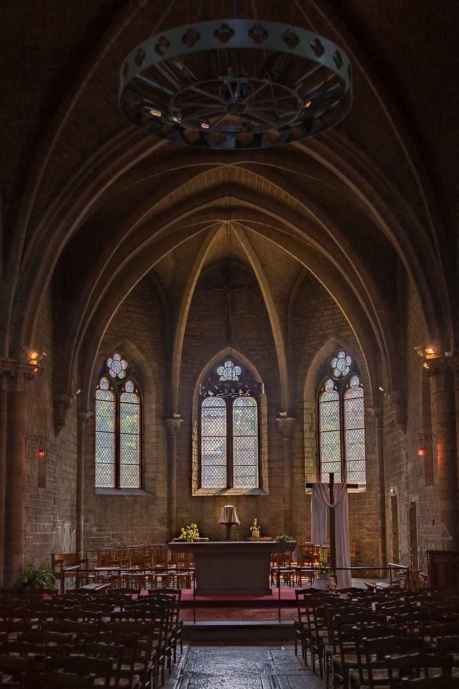 indoor cathedral, church, indoors, aisle, worship, building, architecture
