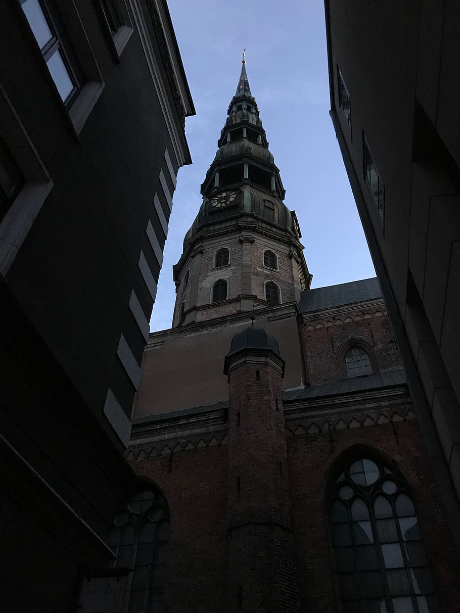 latvia, riga, moody, moodscape, cityscape, old city, church HD wallpaper