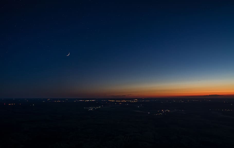 moon, sunset, stars, sky, night, scenics - nature, cityscape HD wallpaper