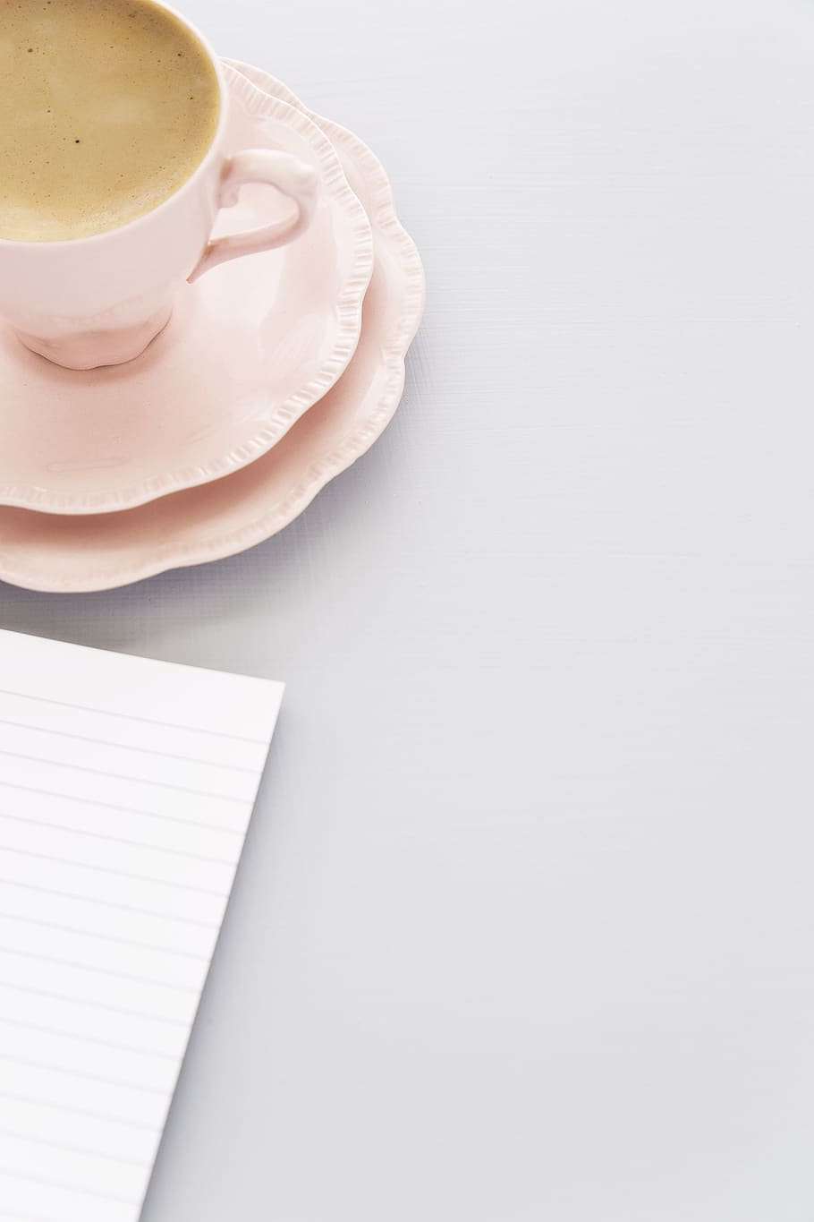 black-lined paper beside pink ceramic cup and saucer, drink, coffee, HD wallpaper