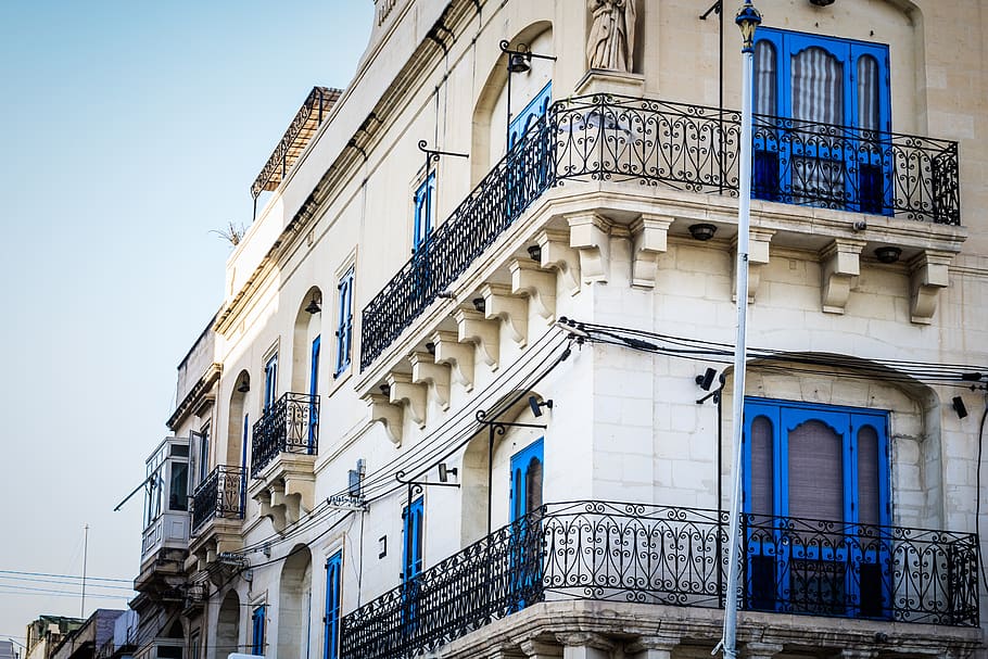 malta, balcony, valletta, city, maltese, facade, old, building, HD wallpaper