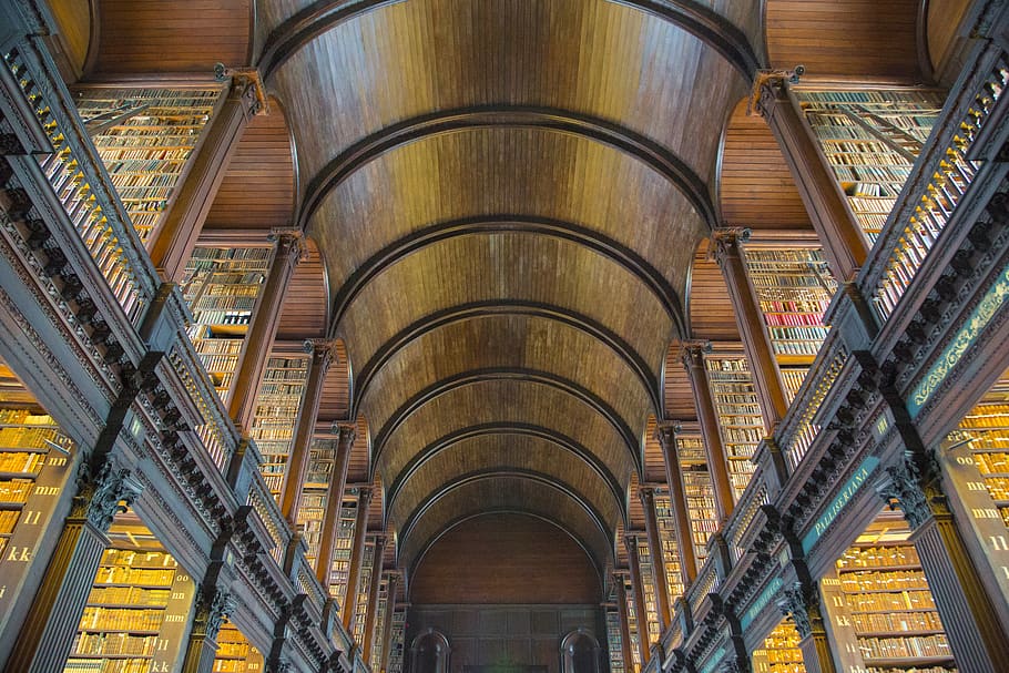inside photo of library, ireland, building, architecture, dublin, HD wallpaper