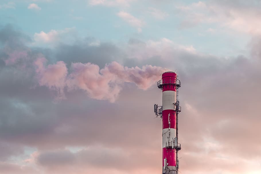 red and white tower, sky, cloud - sky, building exterior, factory HD wallpaper