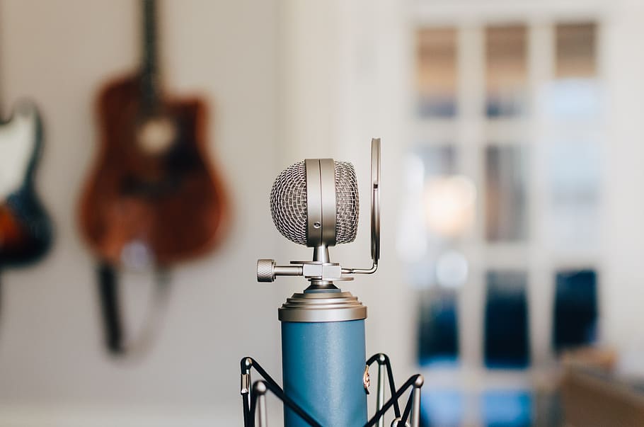 microphone, condenser, blue, recorder, filter, sound, music HD wallpaper